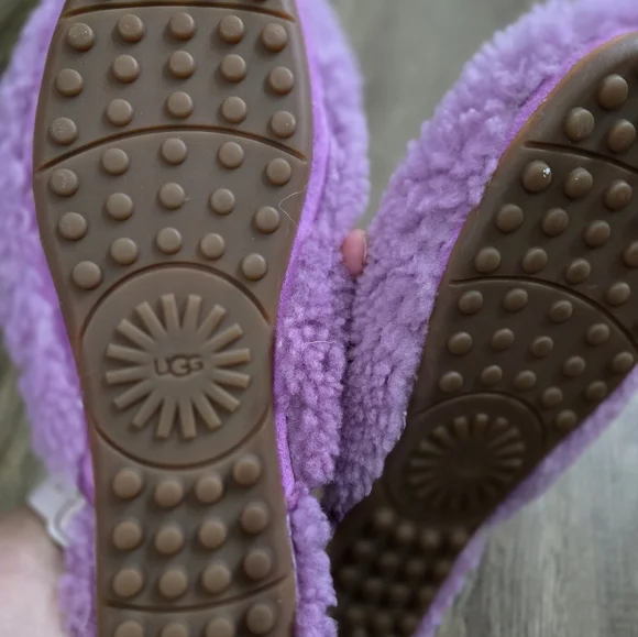 UGG Purple and Tan Fuzzy Slippers - Picture 3 of 4